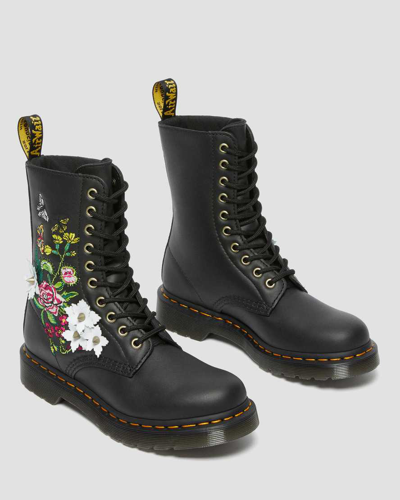 Shop Dr. Martens' 1490 Floral Bloom Leather Mid-calf Boots In Black