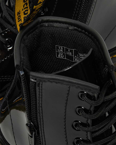 Dr. Martens' Junior 1460 Patent Leather Lace Up Boots In Schwarz