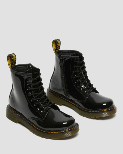 Dr. Martens' Junior 1460 Patent Leather Lace Up Boots In Schwarz