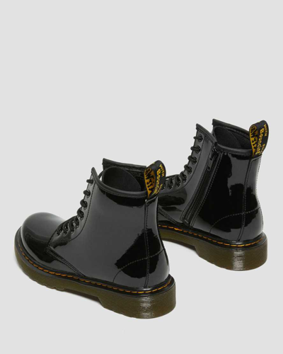 Dr. Martens' Junior 1460 Patent Leather Lace Up Boots In Schwarz