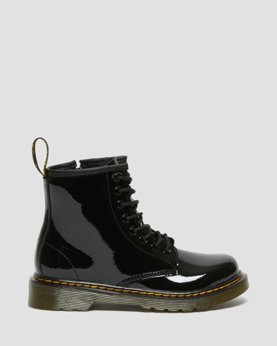 Dr. Martens' Junior 1460 Patent Leather Lace Up Boots In Schwarz