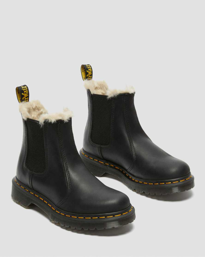 Dr. Martens' Damen Leder 2976 Leonore Chelsea Stiefel Mit Kunstpelzfutter In Schwarz