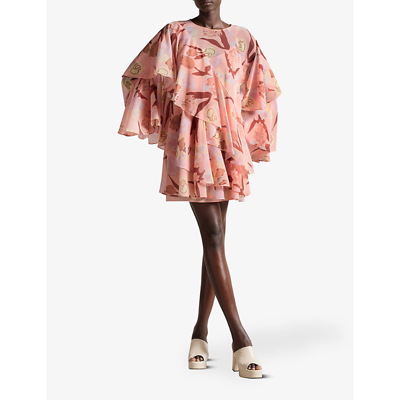 Shop Ted Baker Womens Coral Pegaia Ruffled Woven Mini Dress