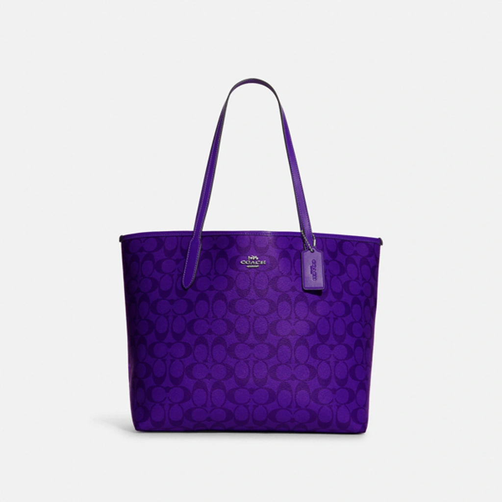 Pre owned Coach Nwt City Tote In Blocked Signature Canvas Ca157 Without The Key Chain In Sv sport Purple ModeSens