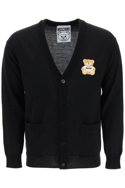 Shop Moschino Teddy Wool Cardigan In Black