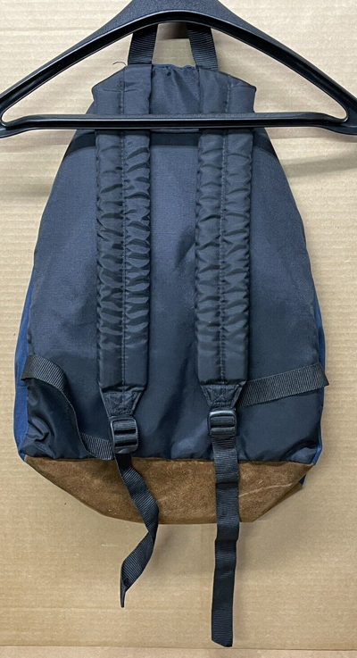 Pre-owned Vintage 90s Backpack Blue Hiking School Made In Usa Leather Bottom