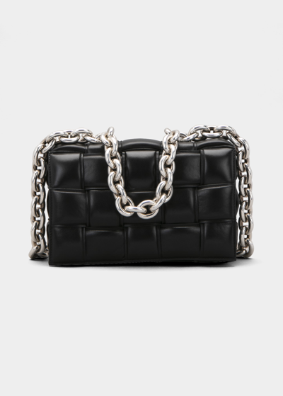 Shop Bottega Veneta Chain Cassette Bag In Black/silver