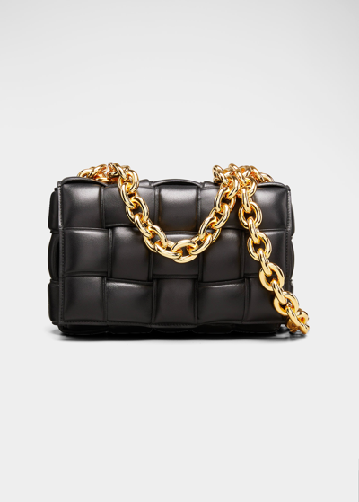 Shop Bottega Veneta Chain Cassette Bag In Black/gold