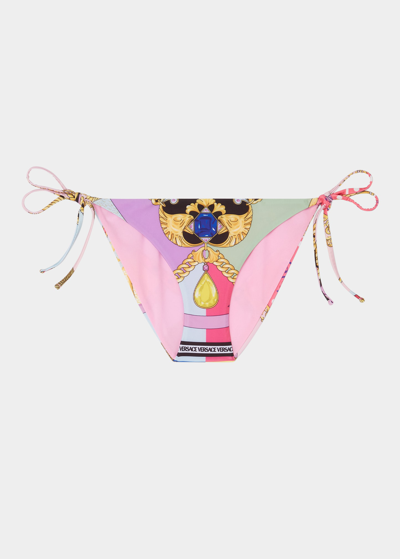 Shop Versace Ventagli-print Side-tie Bikini Bottoms In Multicolor