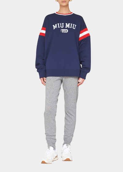 Shop Miu Miu Logo-print Oversized Sweater In F0008 Bleu