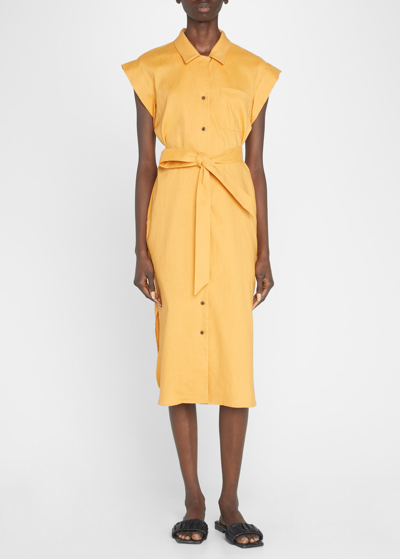 Shop Rag & Bone Helena Button-front Linen Dress With Cap Sleeves In Putty