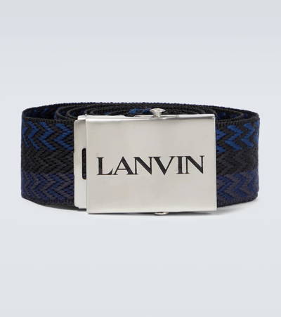 Shop Lanvin Curb Chevron Belt In Black/dark Blue
