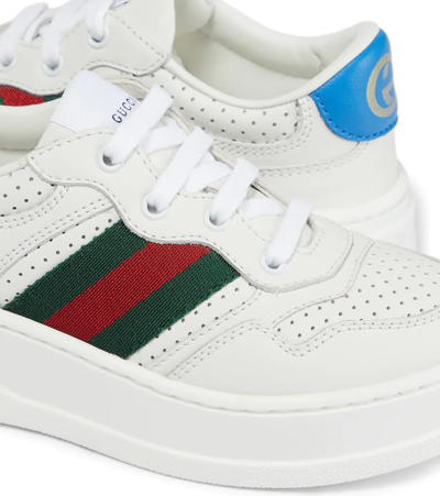 Shop Gucci Chunky B Leather Sneakers In White/white/vrv/br.s