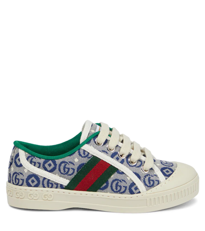 Shop Gucci Tennis 1977 Canvas Sneakers In Bluet-mul/my.whi/vrv