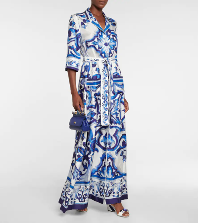 Shop Dolce & Gabbana Printed Silk Twill Maxi Dress In Tris Maioliche F.bco