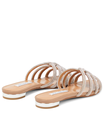 Aquazzura Moondust Crystal-embellished Leather Slides In Beige