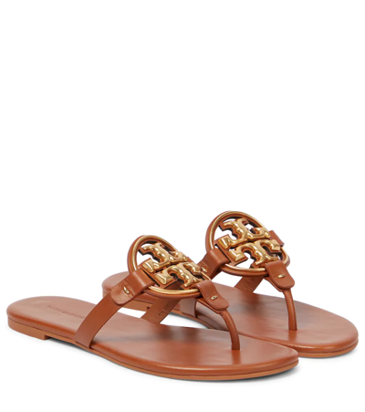 Shop Tory Burch Metal Miller Soft Leather Sandals In Miele