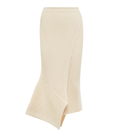 Shop Stella Mccartney Ribbed-knit Midi Skirt In Cream