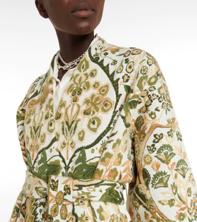 Shop Etro Jacquard Wool-blend Cardigan In Verde