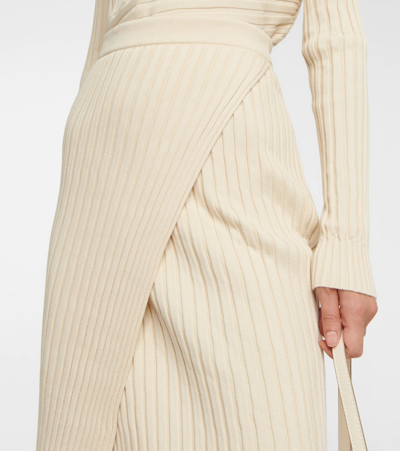 Shop Stella Mccartney Ribbed-knit Midi Skirt In Cream