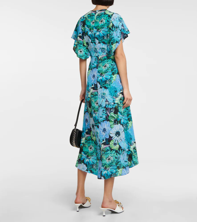 Shop Stella Mccartney Floral Silk Maxi Dress In Multicolor Blue