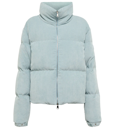 Shop Moncler Corduroy Quilted Down Jacket In Blue