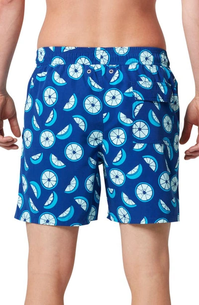 Shop Tom & Teddy Citrus Print Swim Trunks In Ocean Blue