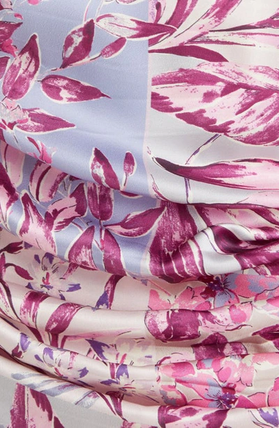 Shop Btfl-life Shirred Floral Print One-shoulder Minidress In Pink Multi