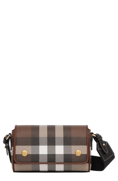 Shop Burberry Dorset Check Canvas Top Handle Bag In Dark Birch Brown