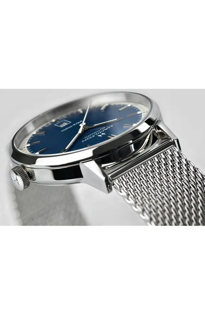 Shop Hamilton American Classic Intra-matic Automatic Mesh Strap Watch, 40mm In Silver/ Navy