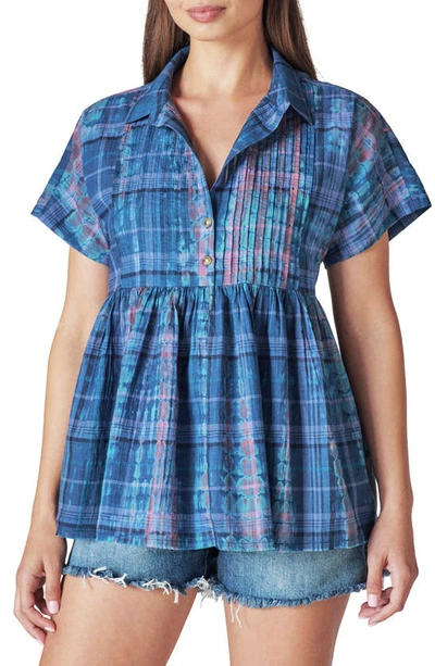 Shop Lucky Brand Plaid Babydoll Tunic Top In Blue Tie Dye