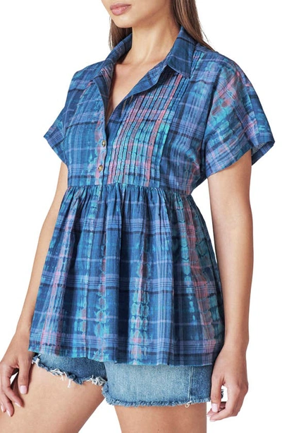 Shop Lucky Brand Plaid Babydoll Tunic Top In Blue Tie Dye