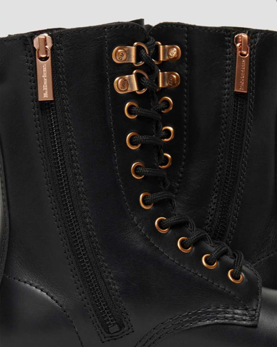 1460 Pascal Rose Gold Hardware Leather Lace Up Boots in Black