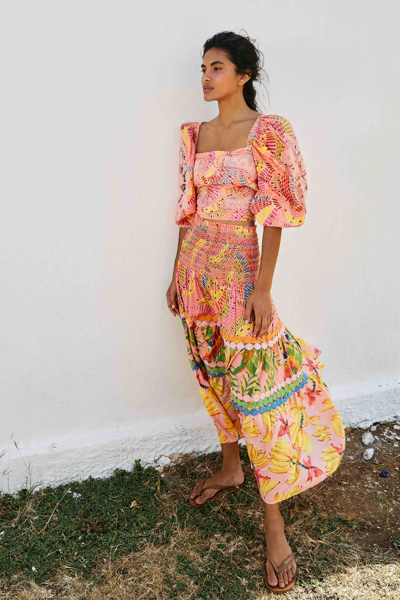 FARM RIO MIXED PINK PRINTS MIDI SKIRT 196198030841