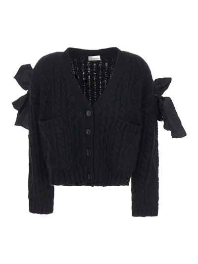 Shop Red Valentino Tricot Cropped Cardigan In Black