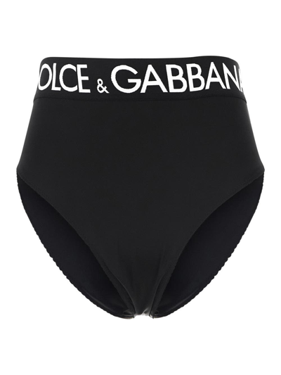 Shop Dolce & Gabbana High Waist Satin Briefs With Logoed Elastic In Black