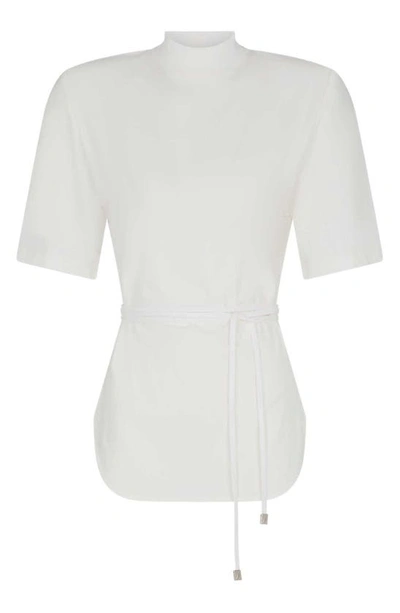 Shop Attico Aurelie Belted Cotton Jersey Shoulder Pad T-shirt In White