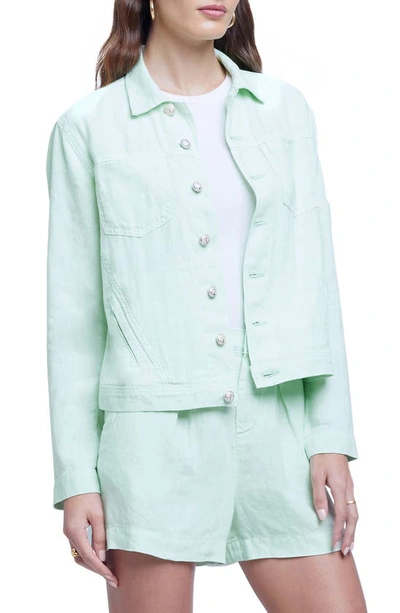 Shop L Agence Celine Slim Linen Jacket In Soft Mint