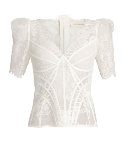 Shop Zimmermann Lace-detail Dancer Blouse In Beige