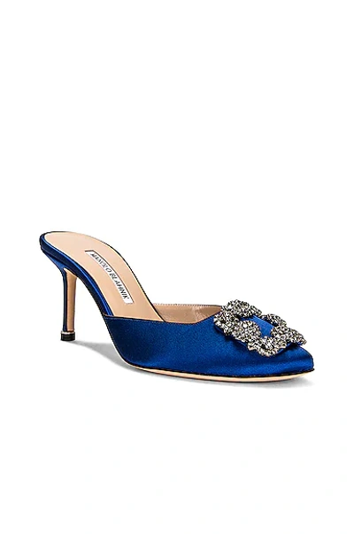 Shop Manolo Blahnik Satin Hangisimu 70 Mule In Blue