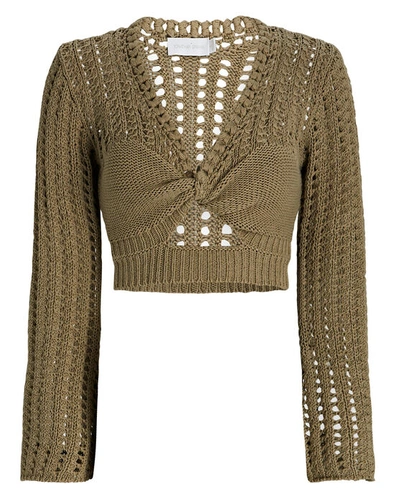 Shop Jonathan Simkhai Nile Crochet Knit Crop Top In Green