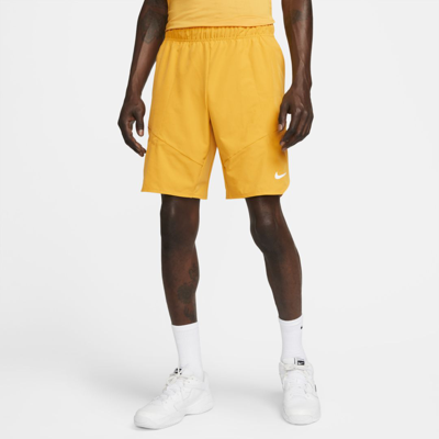 Shop Nike Court Dri-fit Advantage Men's Tennis Shorts In Yellow Ochre,black,white
