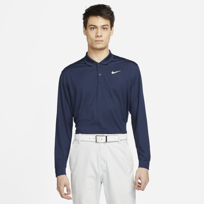 Shop Nike Men's Dri-fit Victory Long-sleeve Golf Polo In Blue