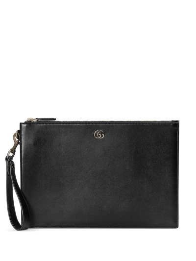 Shop Gucci Gg Leather Pouch In Black
