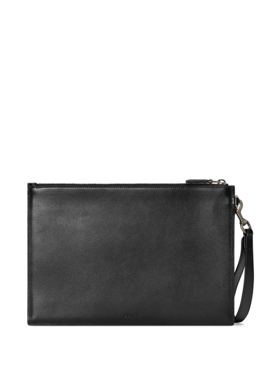 Shop Gucci Gg Leather Pouch In Black