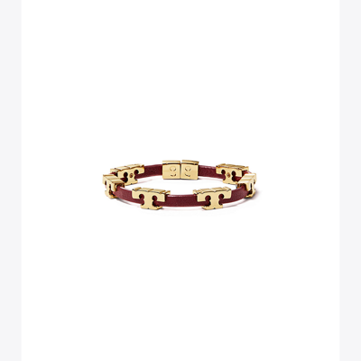 Shop Tory Burch Serif-t Single Wrap Bracelet In Tory Gold/claret