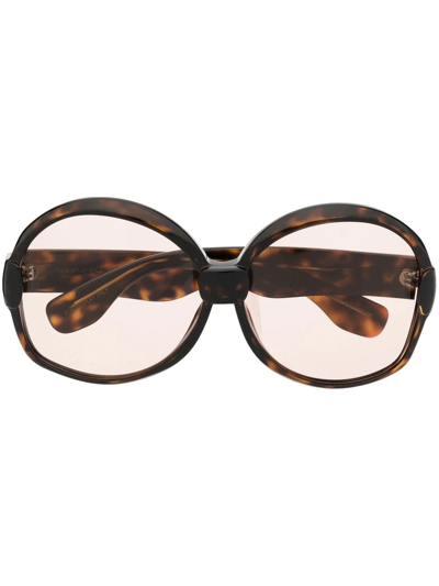 Shop Saint Laurent Tortoiseshell-effect Oversized Sunglasses In Brown