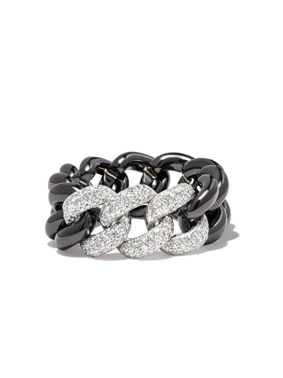 Shop Shay 18kt White Gold Diamond Link Ring In Schwarz
