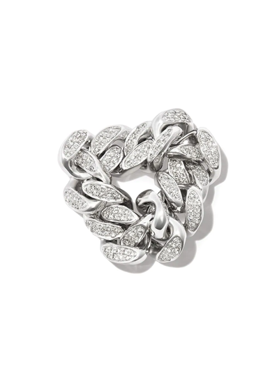 Shop Shay 18kt White Gold Diamond Flat-link Ring In Silber
