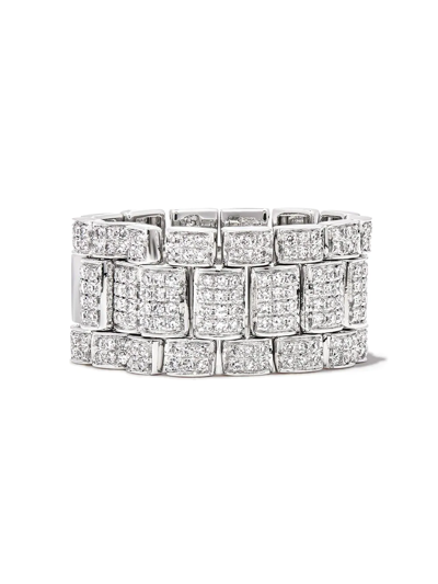 Shay 18k White Gold Rail Link Diamond Ring In Silber
